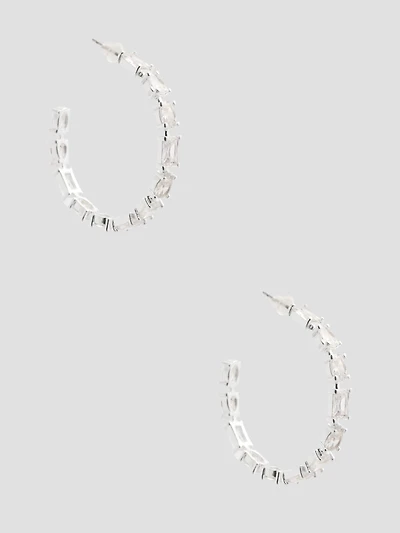 Silver-Tone Baguette Hoop Earrings