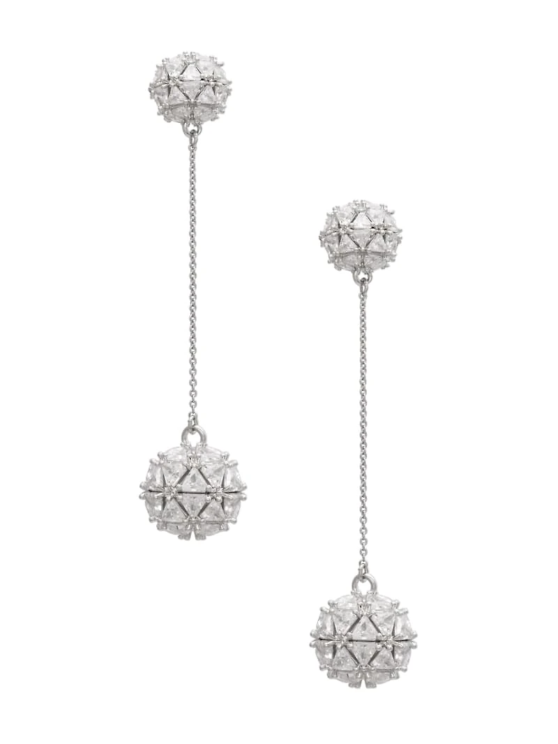 Silver-Tone Cubic Zirconia Ball Drop Earring