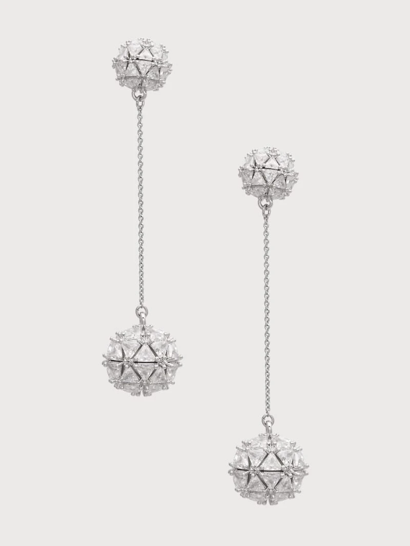 Silver-Tone Cubic Zirconia Ball Drop Earring
