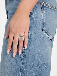 Silver-Tone Crystal Ring