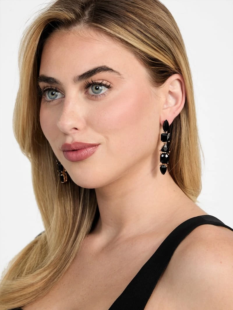 Linear Black Stone Earrings