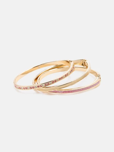 Gold-Tone and Pink Crystal Bangle Bracelets Set
