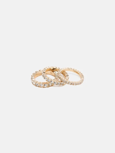 Gold-Tone Crystal Rings Set - Size 7