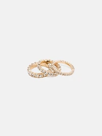 Gold-Tone Crystal Rings Set - Size 7