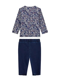 Floral Logo Tee and Knit Pants Set (0-24M)
