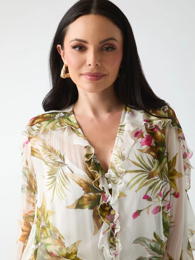 Ruffled V neck blouse