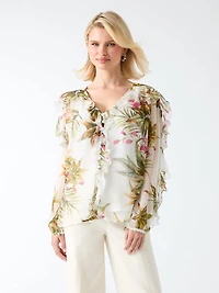 Ruffled V neck blouse
