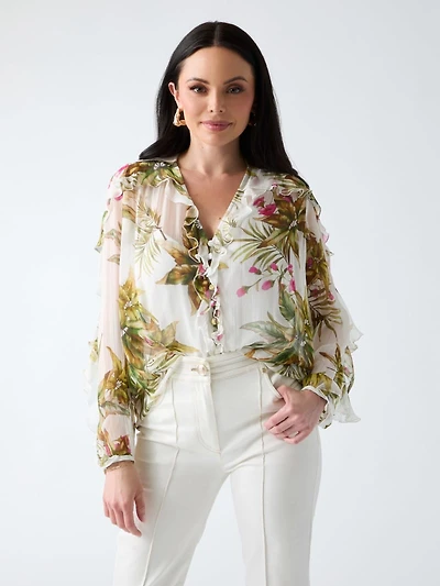 Ruffled V neck blouse