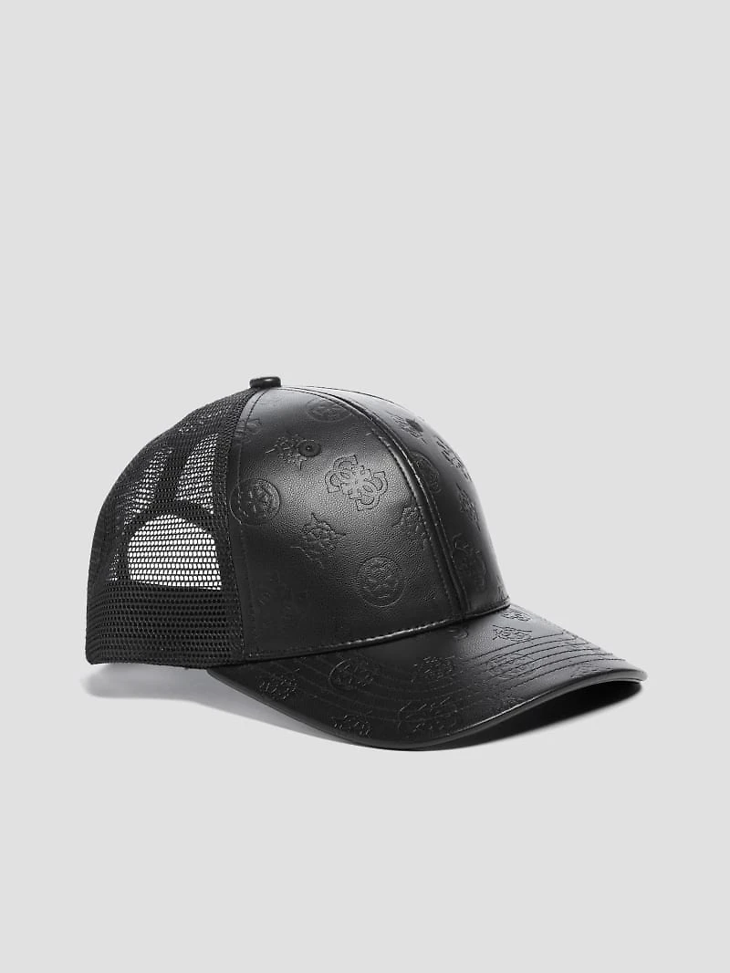 Faux-Leather Peony Trucker Hat