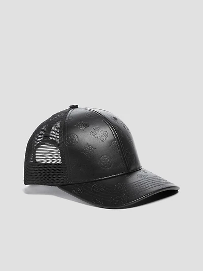 Faux-Leather Peony Trucker Hat