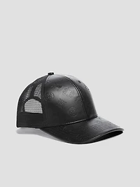 Faux-Leather Peony Trucker Hat