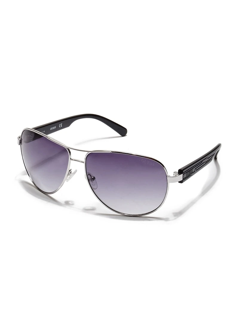 Textured-Arm Aviator Sunglasses