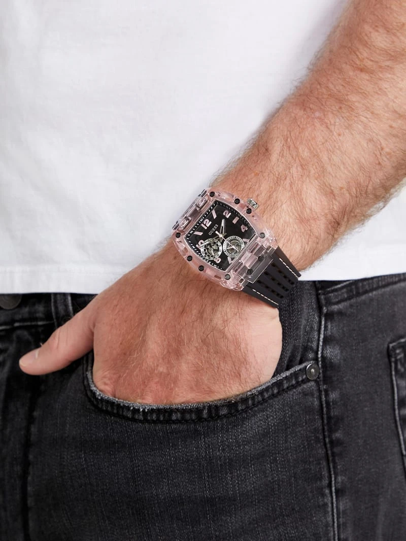 Clear and Black Silicone Multifunction Watch