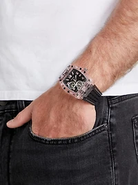 Clear and Black Silicone Multifunction Watch