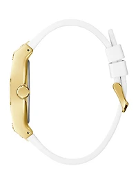 Gold-Tone and White Rectangular Multifunction Watch