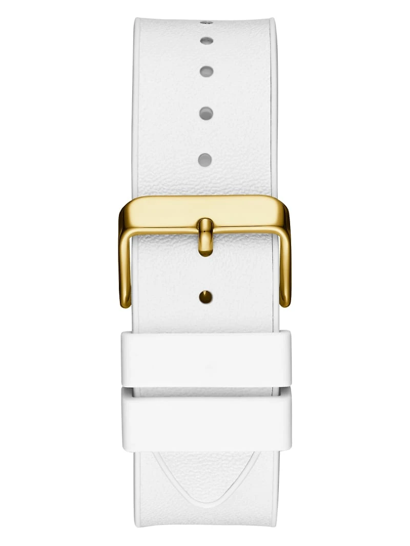 Gold-Tone and White Rectangular Multifunction Watch
