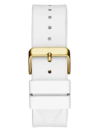 Gold-Tone and White Rectangular Multifunction Watch