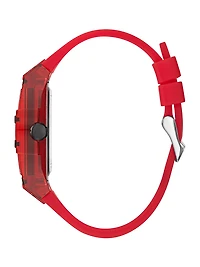 Red Plastic and Silicone Multifunction Watch