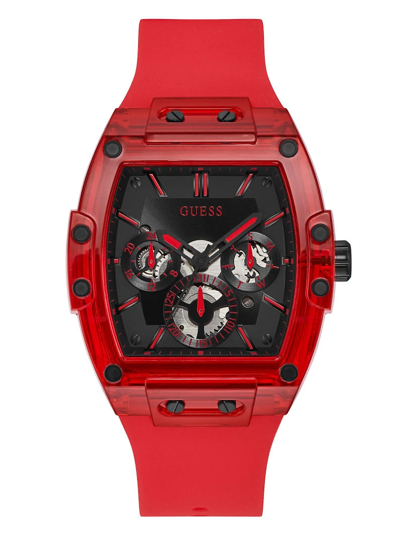 Red Plastic and Silicone Multifunction Watch