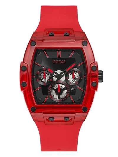 Red Plastic and Silicone Multifunction Watch