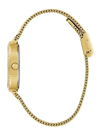 Gold-Tone and Green Mesh Analog Watch