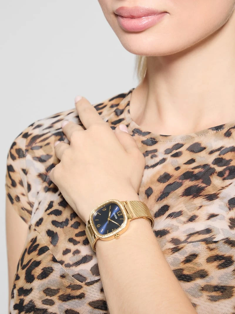 Gold-Tone Rounded Crystal Analog Watch