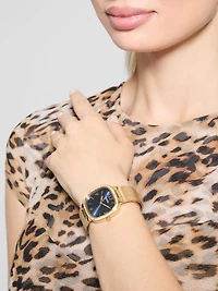 Gold-Tone Rounded Crystal Analog Watch