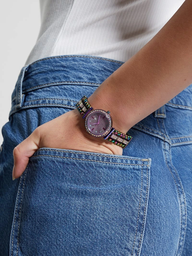 Iridescent Rhinestone Analog Watch
