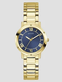 Gold-Tone and Navy Round Analog Watch