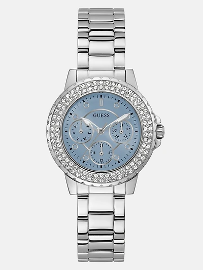 Silver-Tone and Blue Multifunction Watch