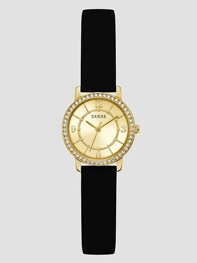 Gold-Tone and Black Silicone Analog Watch