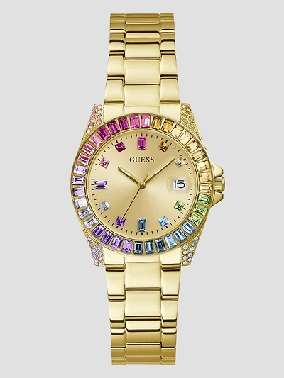 Gold-Tone Multicolored Analog Watch