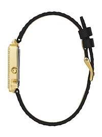 Gold-Tone Triangle and Black Leather Analog Watch