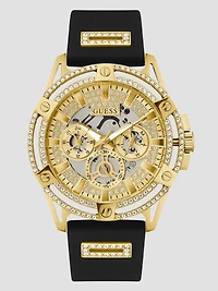 Cut-Through Gold-Tone and Black Silicone Multifunction Watch