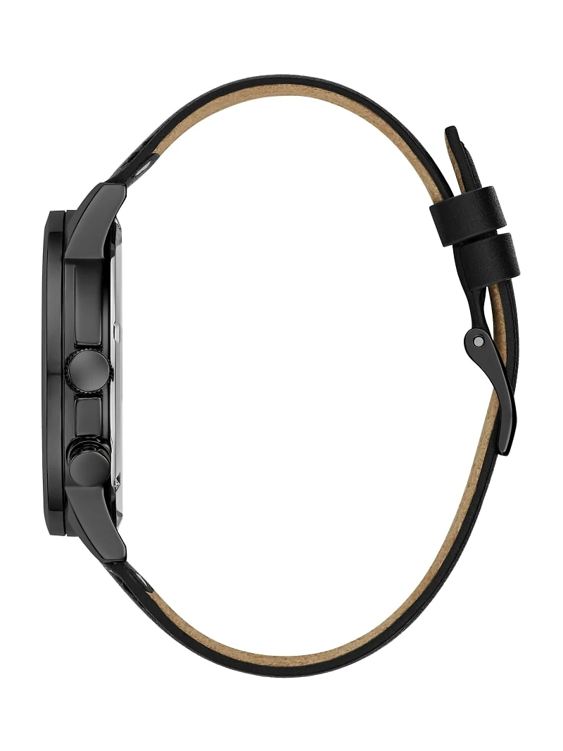 Black Leather Multifunction Watch