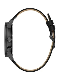 Black Leather Multifunction Watch