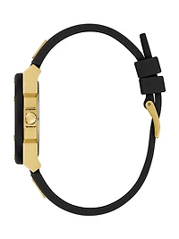 Gold-Tone and Black Silicone Analog Watch