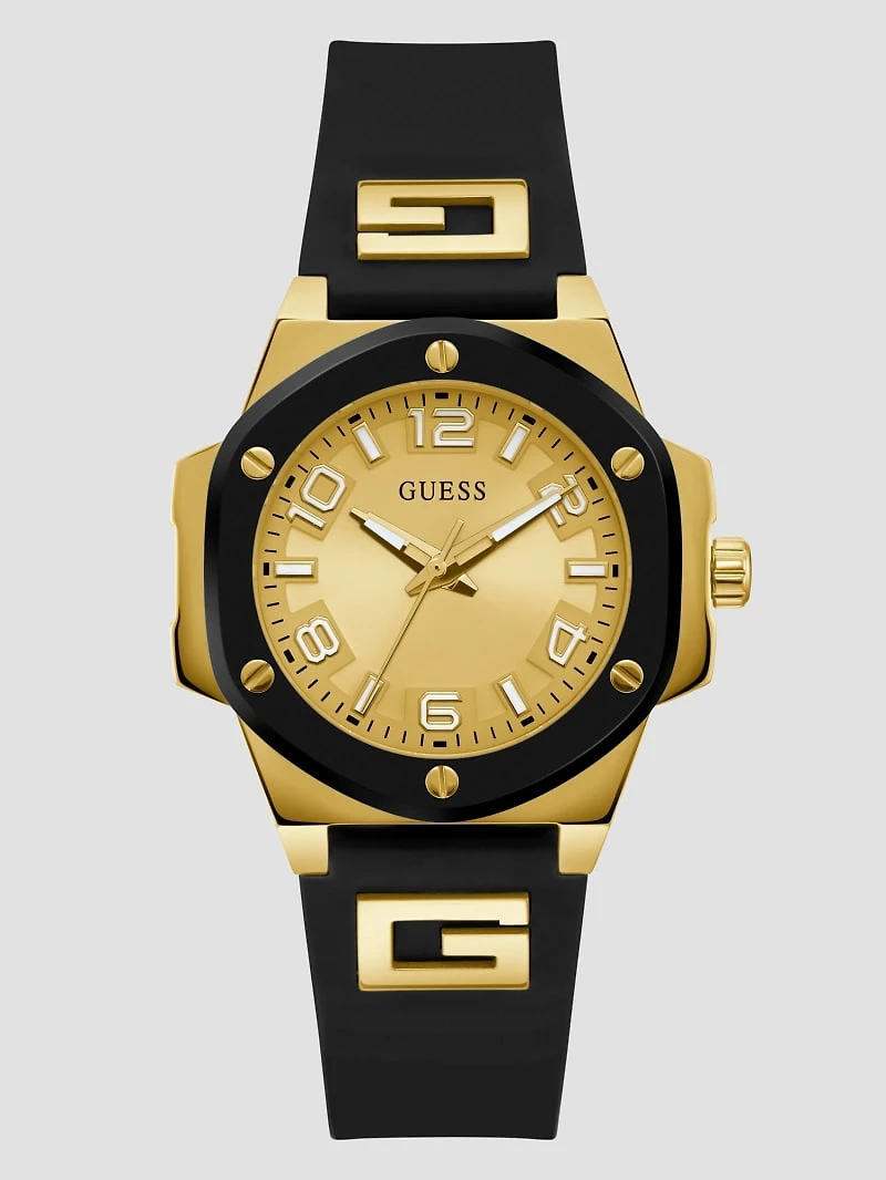 Gold-Tone and Black Silicone Analog Watch