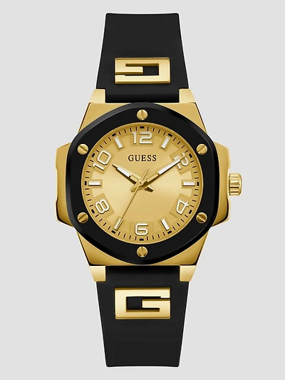 Gold-Tone and Black Silicone Analog Watch