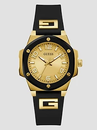 Gold-Tone and Black Silicone Analog Watch