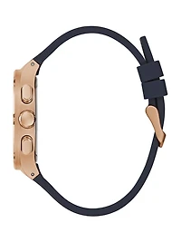 Rose Gold-Tone and Navy Silicone Multifunction Watch