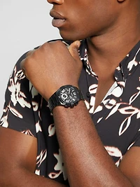 Dark Silver-Tone and Blue Multifunction Watch