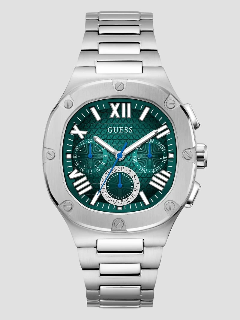 Silver-Tone Square Multifunction Watch