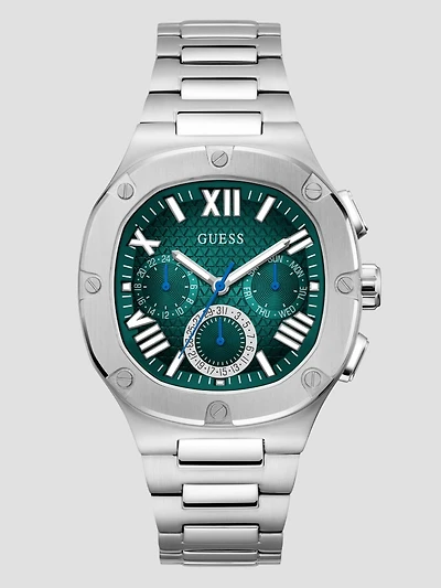 Silver-Tone Square Multifunction Watch