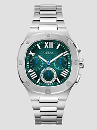 Silver-Tone Square Multifunction Watch