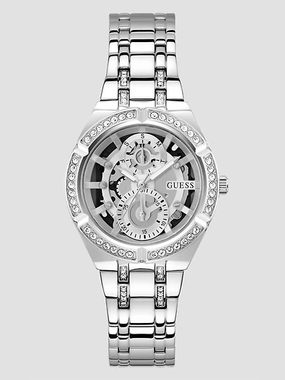 Silver-Tone Cut-Through Multifunction Watch