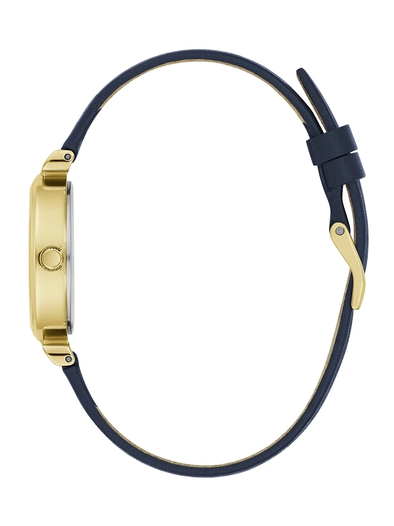 Gold-Tone and Navy Leather Analog Watch