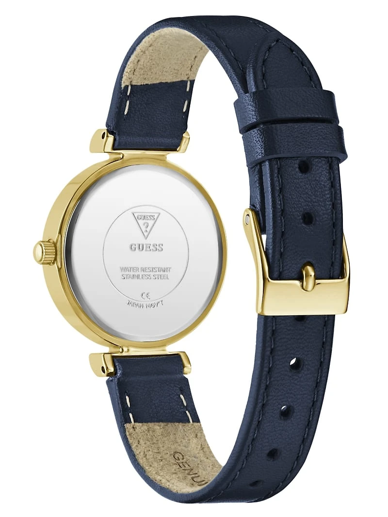 Gold-Tone and Navy Leather Analog Watch