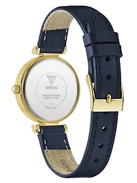 Gold-Tone and Navy Leather Analog Watch
