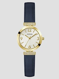 Gold-Tone and Navy Leather Analog Watch